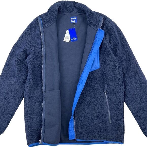 New Pacific & Park Men Navy Teddy Full Zip Jacket Colorblocker Pocket US XL - Picture 4 of 12